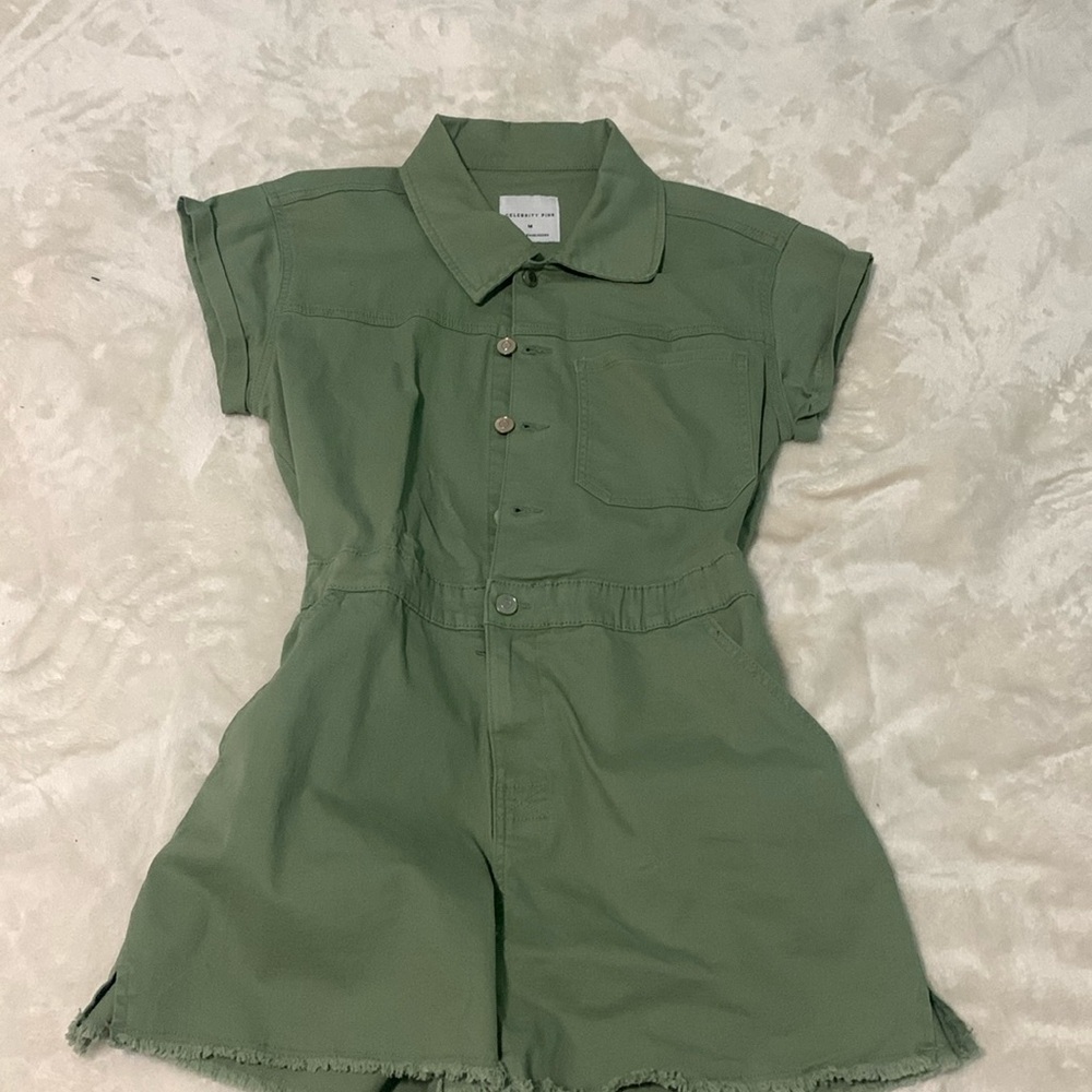 Denim green short romper